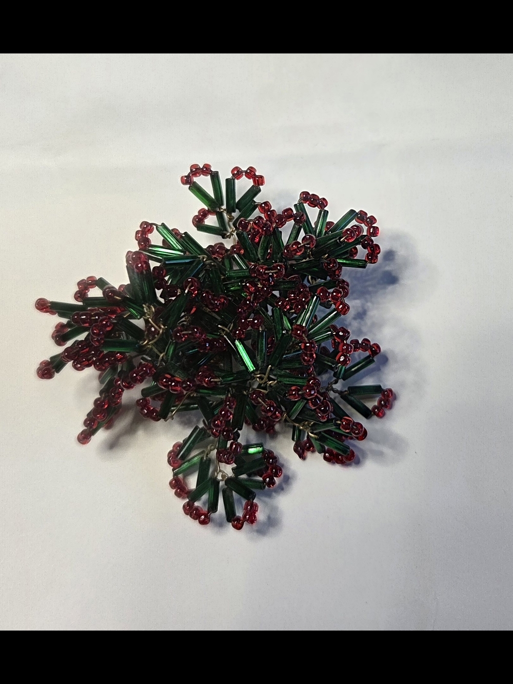 Vintage Festive Red and Green Beaded Brooch